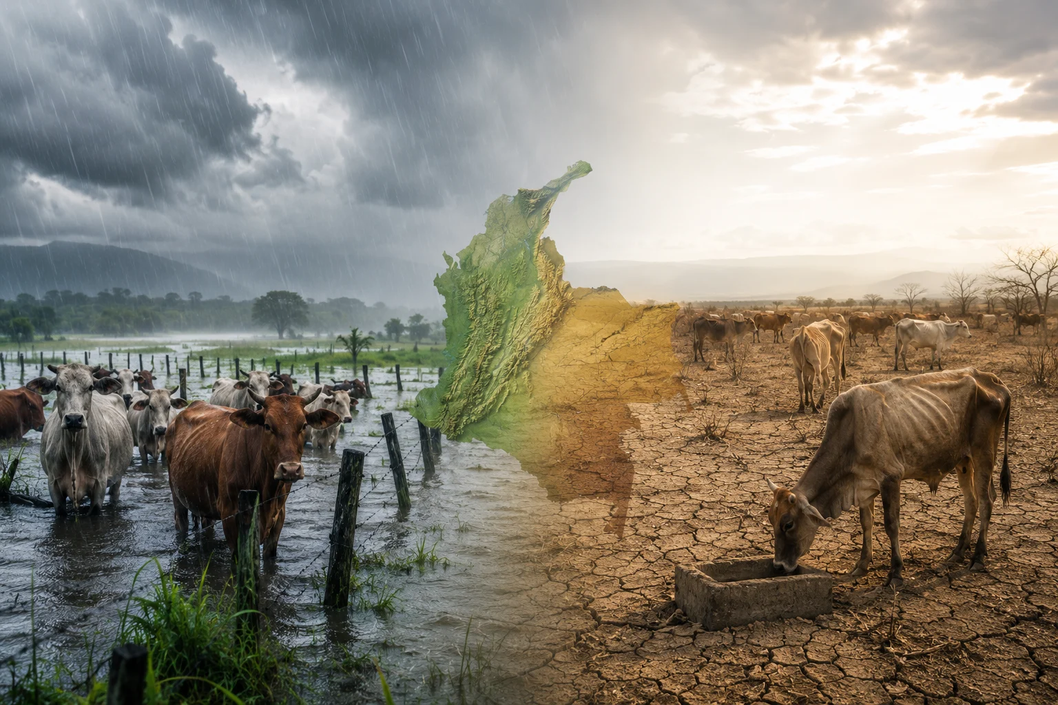 Emergencia climática por lluvias y sequía afecta más de un millón de hectáreas ganaderas en Colombia